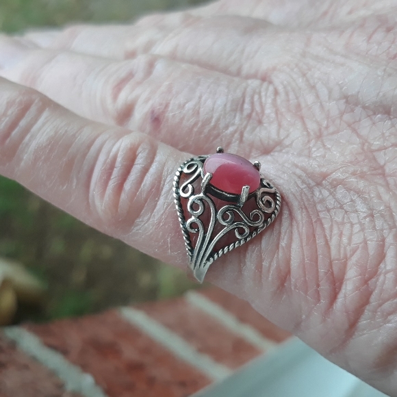 VTG Filigree Sterling Silver Pink Cat's Eye Ring - Picture 4 of 8